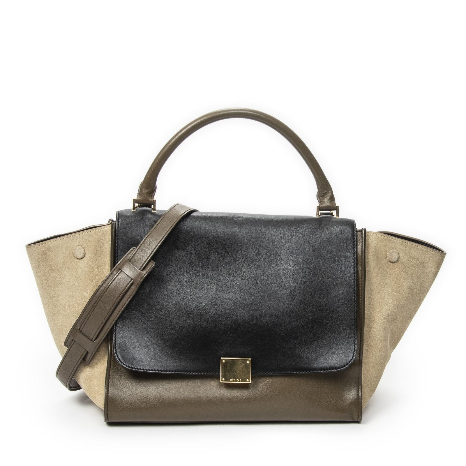 Celine Midi Trapeze Black Brown Beige Calfskin Leather Messenger