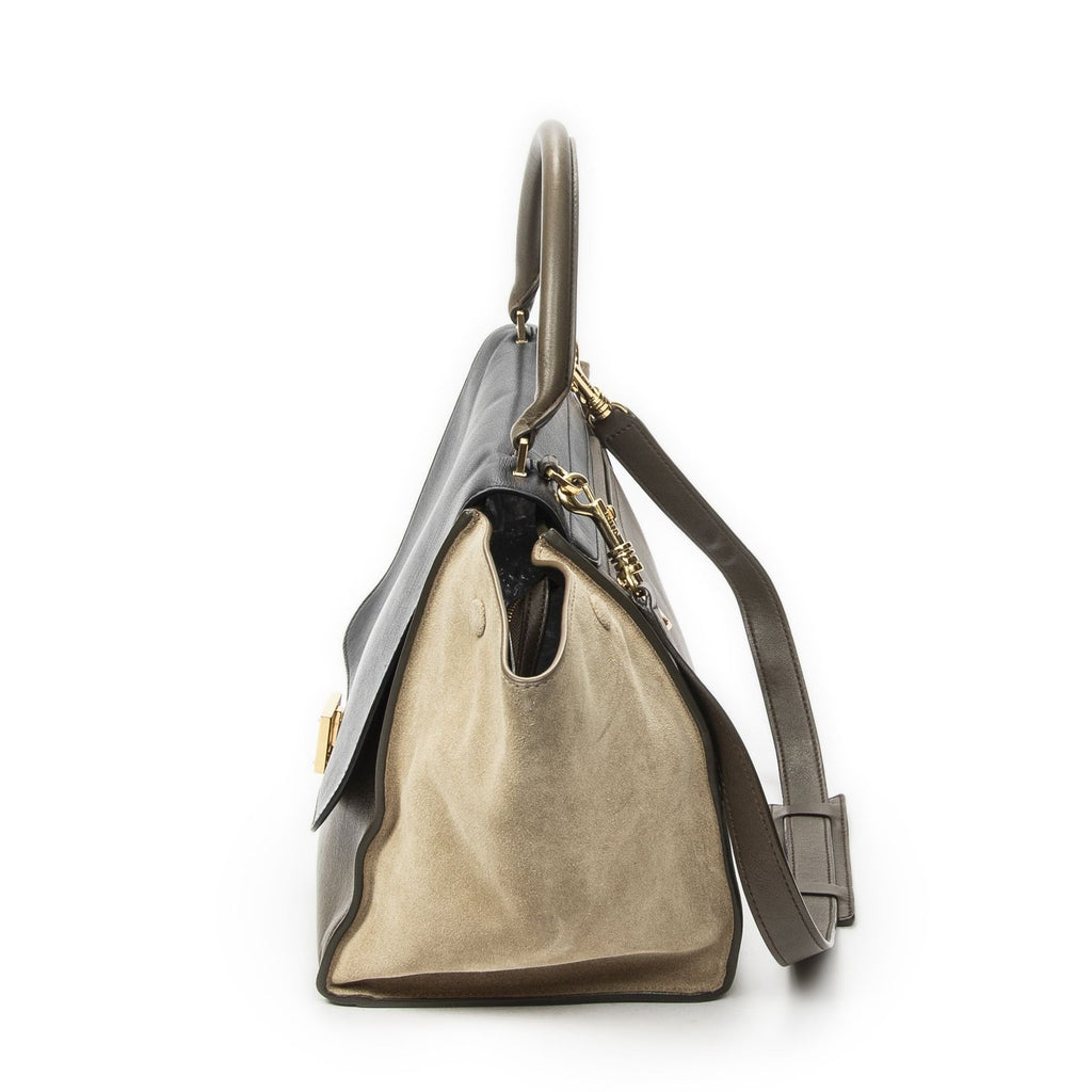 Celine Midi Trapeze Black Brown Beige Calfskin Leather Messenger — view 3