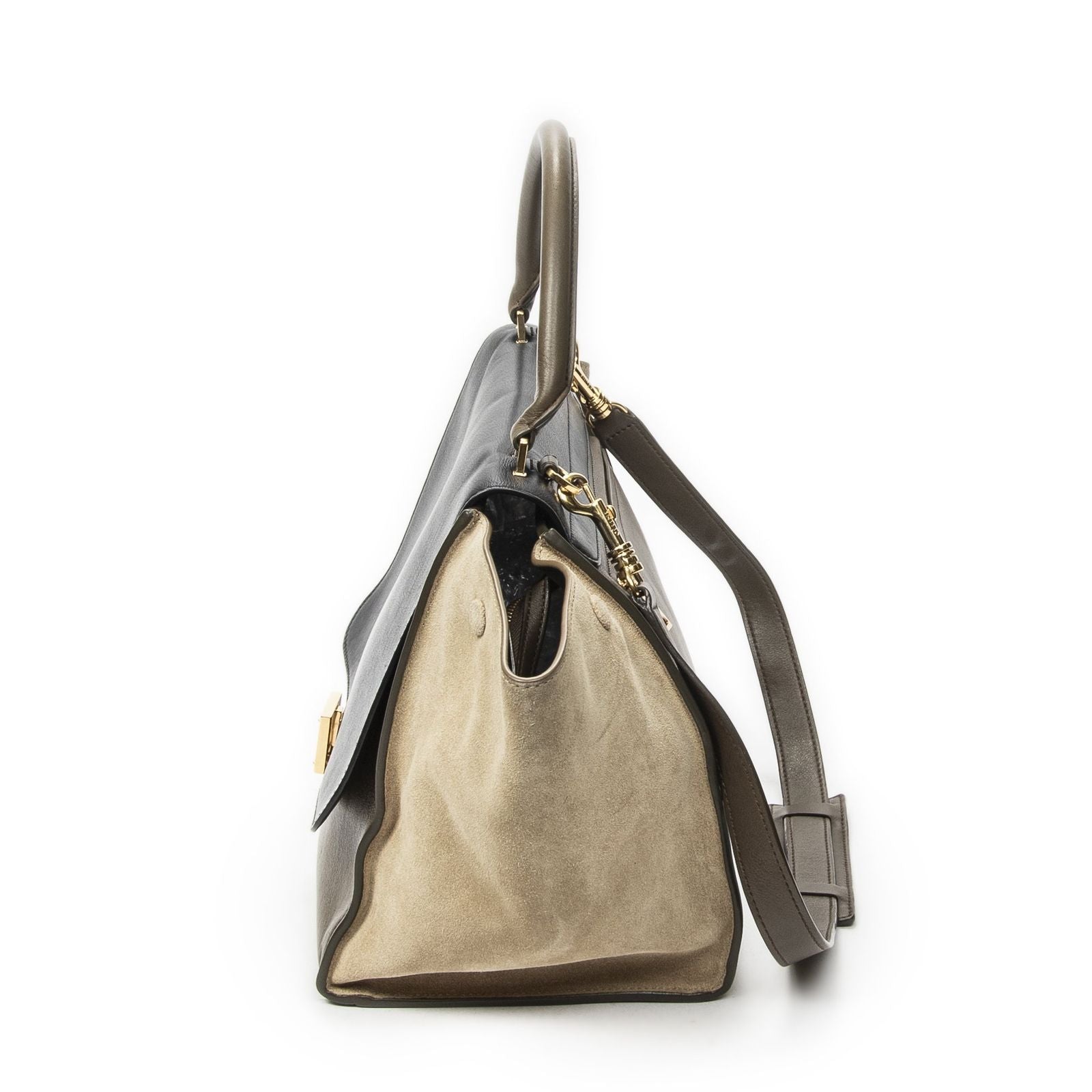 Celine Midi Trapeze Black Brown Beige Calfskin Leather Messenger — view 3