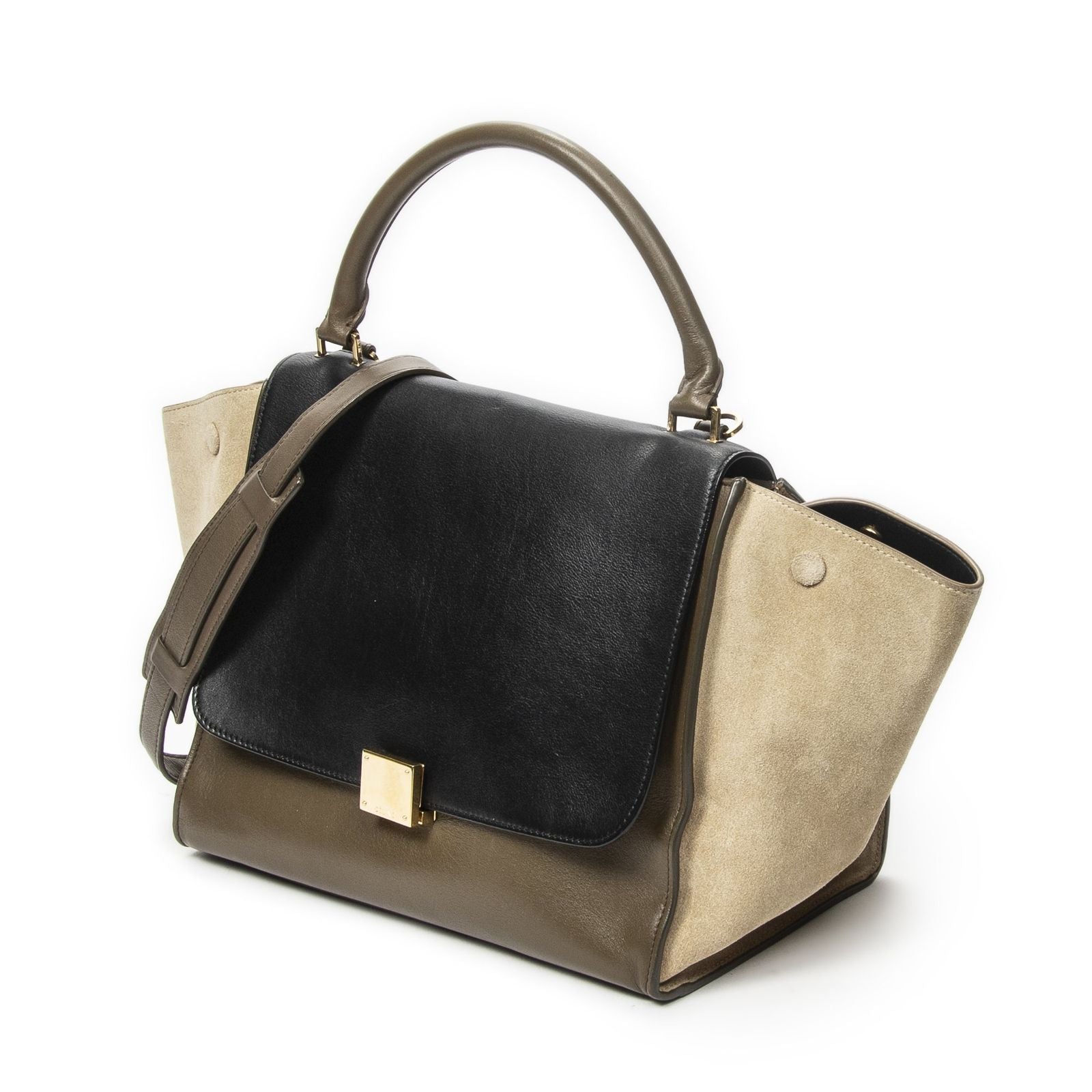 Celine Midi Trapeze Black Brown Beige Calfskin Leather Messenger — view 2