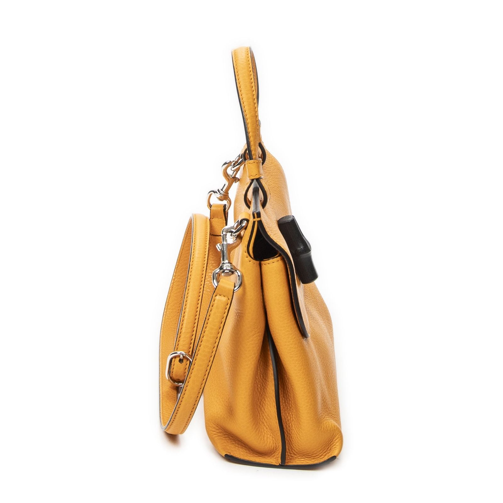 Gucci Small Bamboo Top Handle Flap Mustard Yellow Gray Calfskin Leather — view 4