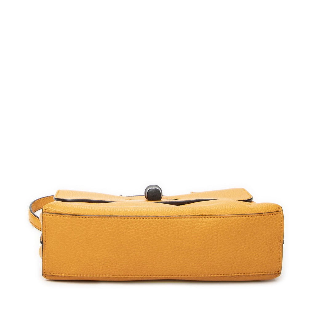 Gucci Small Bamboo Top Handle Flap Mustard Yellow Gray Calfskin Leather — view 6