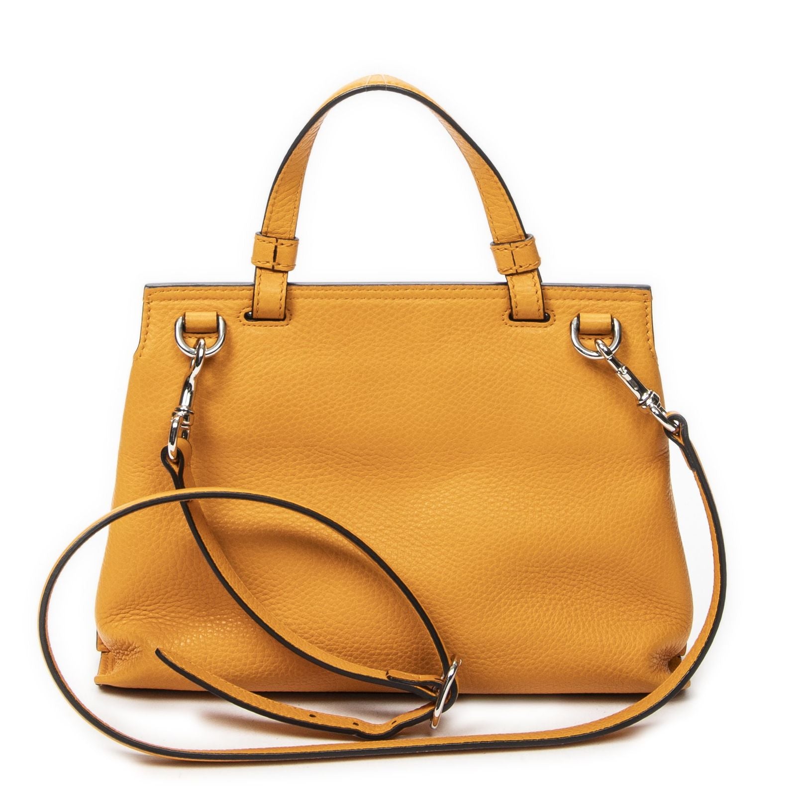 Gucci Small Bamboo Top Handle Flap Mustard Yellow Gray Calfskin Leather — view 5