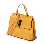 Gucci Small Bamboo Top Handle Flap Mustard Yellow Gray Calfskin Leather — view 2
