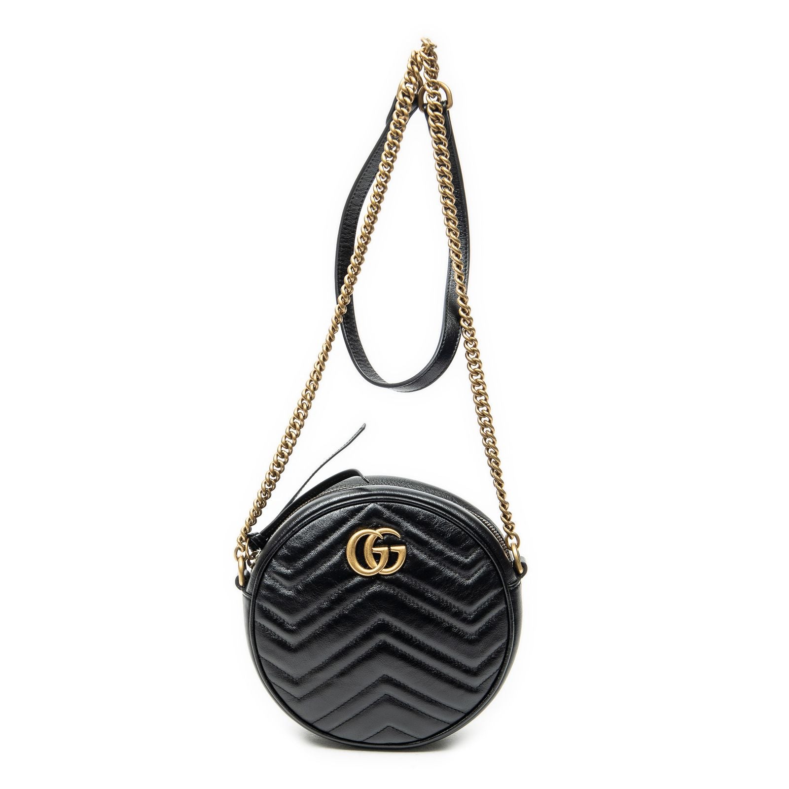 Gucci Small GG Marmont Chain Crossbody Black Matelasse Chez Blanc Leather