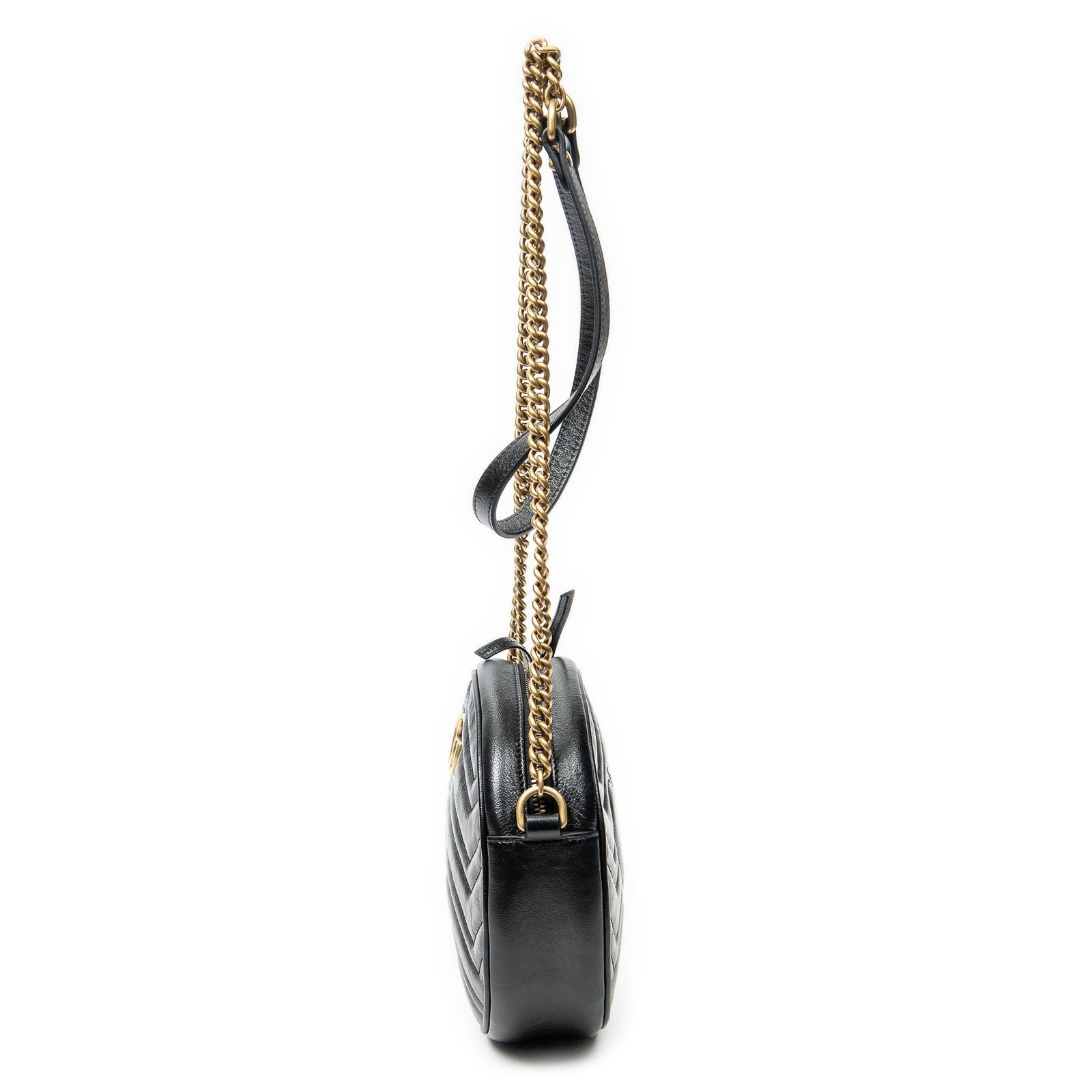 Gucci Small GG Marmont Chain Crossbody Black Matelasse Chez Blanc Leather — view 3