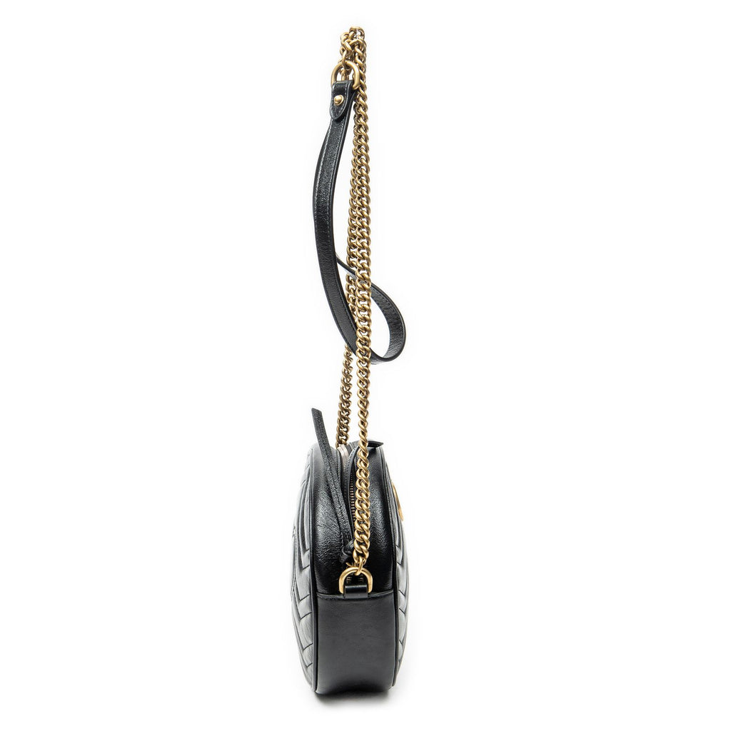Gucci Small GG Marmont Chain Crossbody Black Matelasse Chez Blanc Leather — view 4