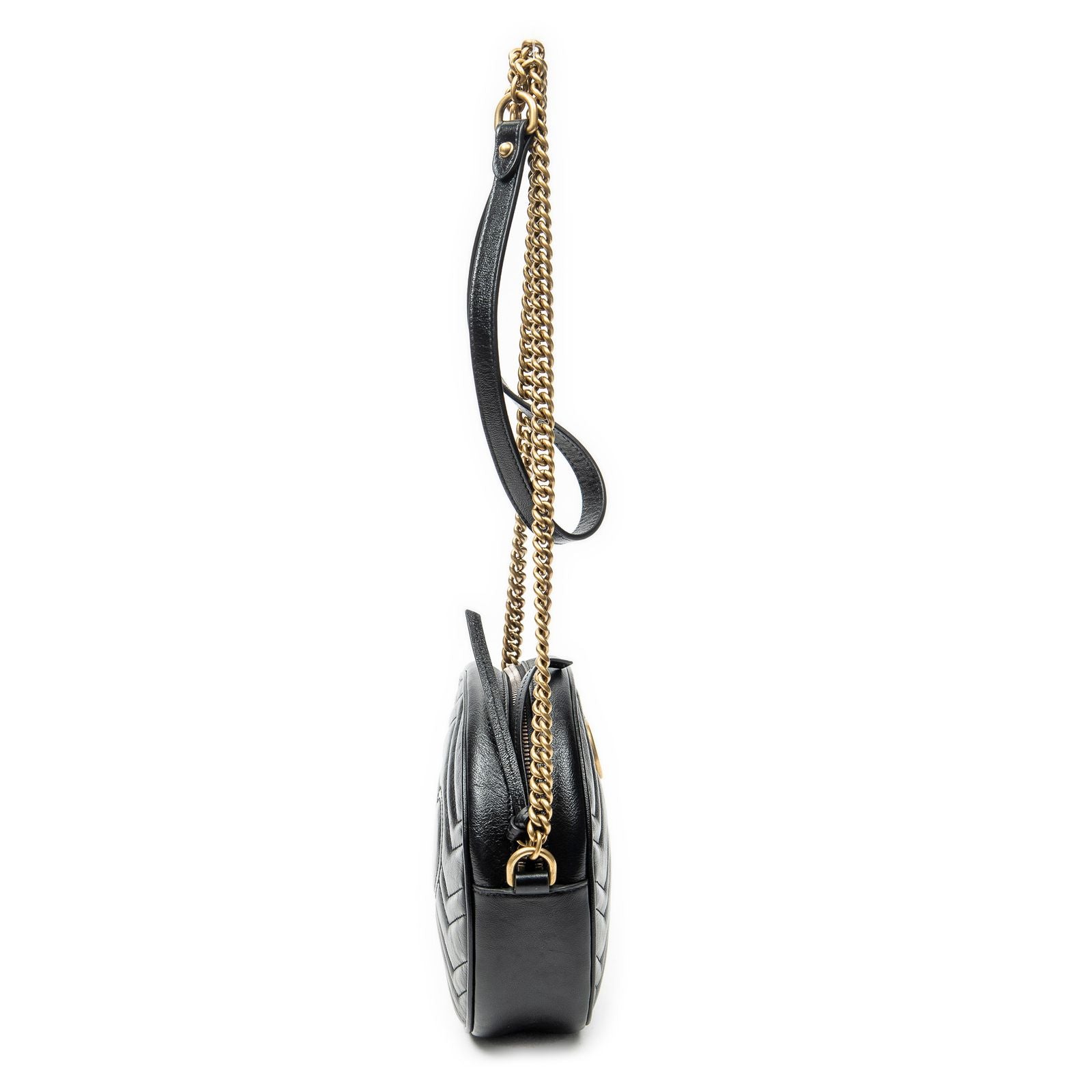 Gucci Small GG Marmont Chain Crossbody Black Matelasse Chez Blanc Leather — view 4