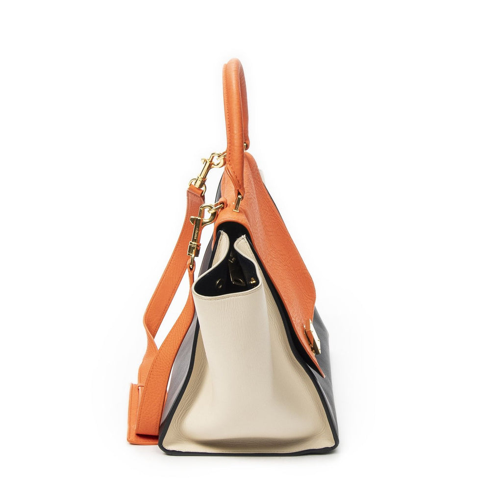 Celine Midi Trapeze Orange Black Ivory Calfskin Leather Messenger — view 4
