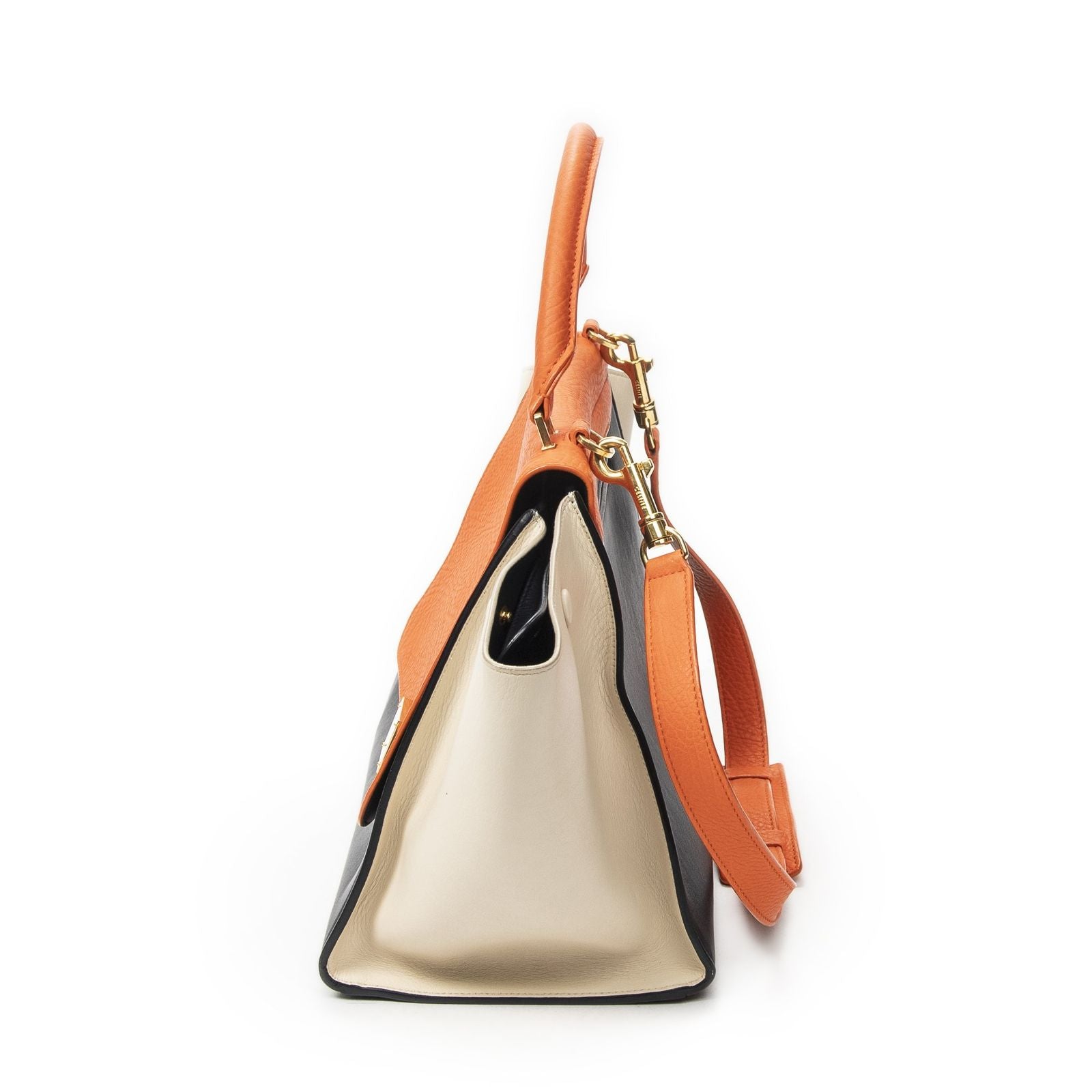 Celine Midi Trapeze Orange Black Ivory Calfskin Leather Messenger — view 3