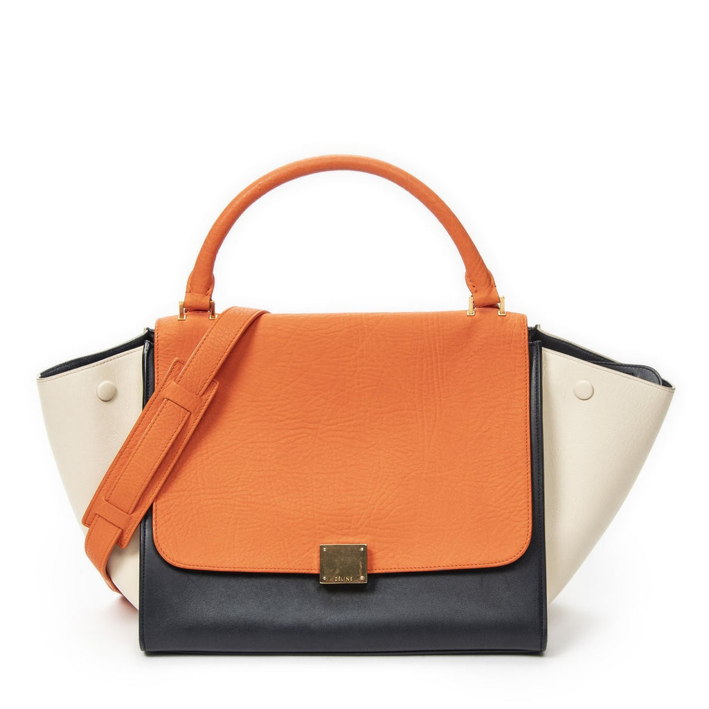 Celine Midi Trapeze Orange Black Ivory Calfskin Leather Messenger