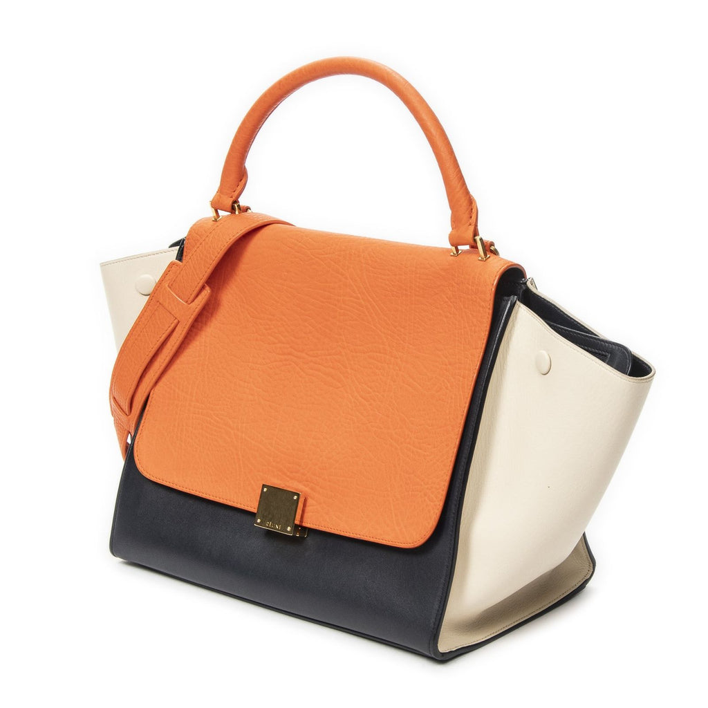 Celine Midi Trapeze Orange Black Ivory Calfskin Leather Messenger — view 2