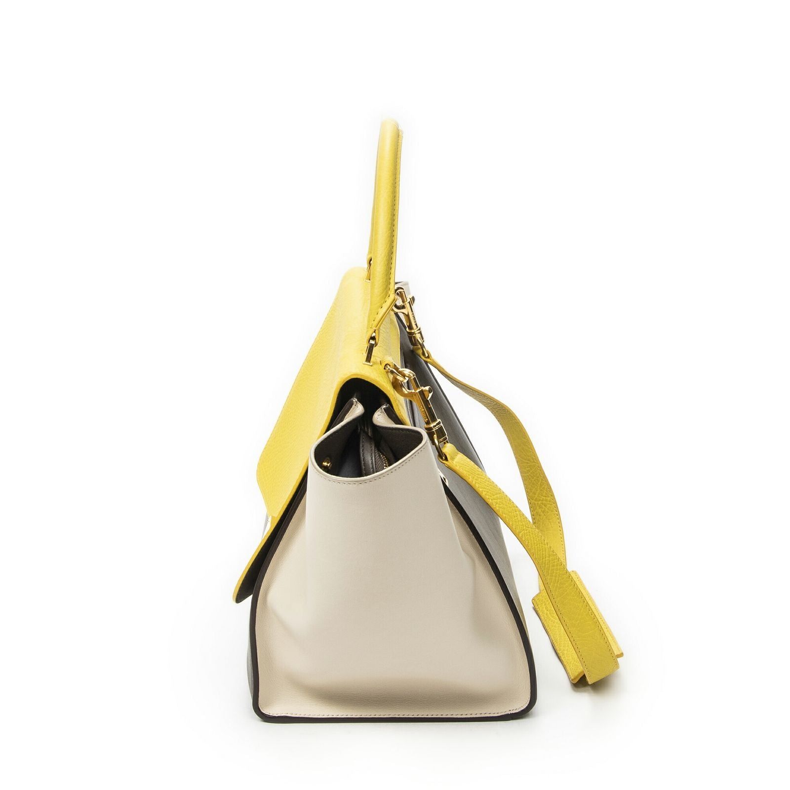Celine Midi Trapeze Yellow Beige Calfskin Leather Messenger — view 3