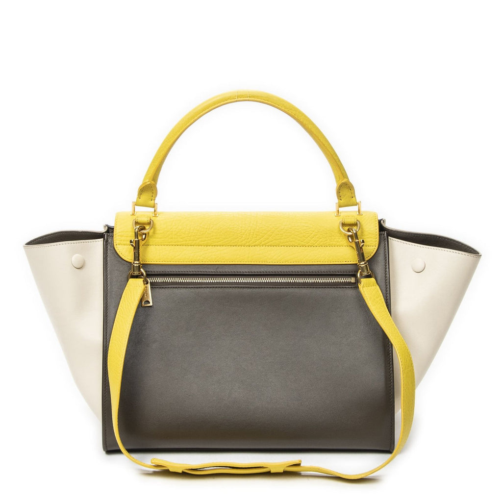 Celine Midi Trapeze Yellow Beige Calfskin Leather Messenger — view 5