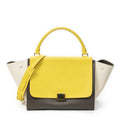 Celine Midi Trapeze Yellow Beige Calfskin Leather Messenger