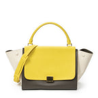 Celine Midi Trapeze Yellow Beige Calfskin Leather Messenger