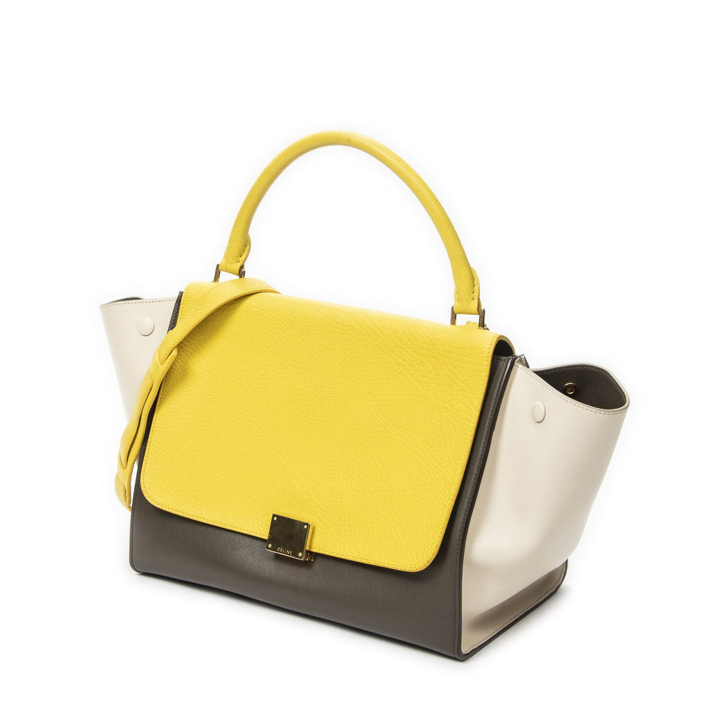 Celine Midi Trapeze Yellow Beige Calfskin Leather Messenger — view 2