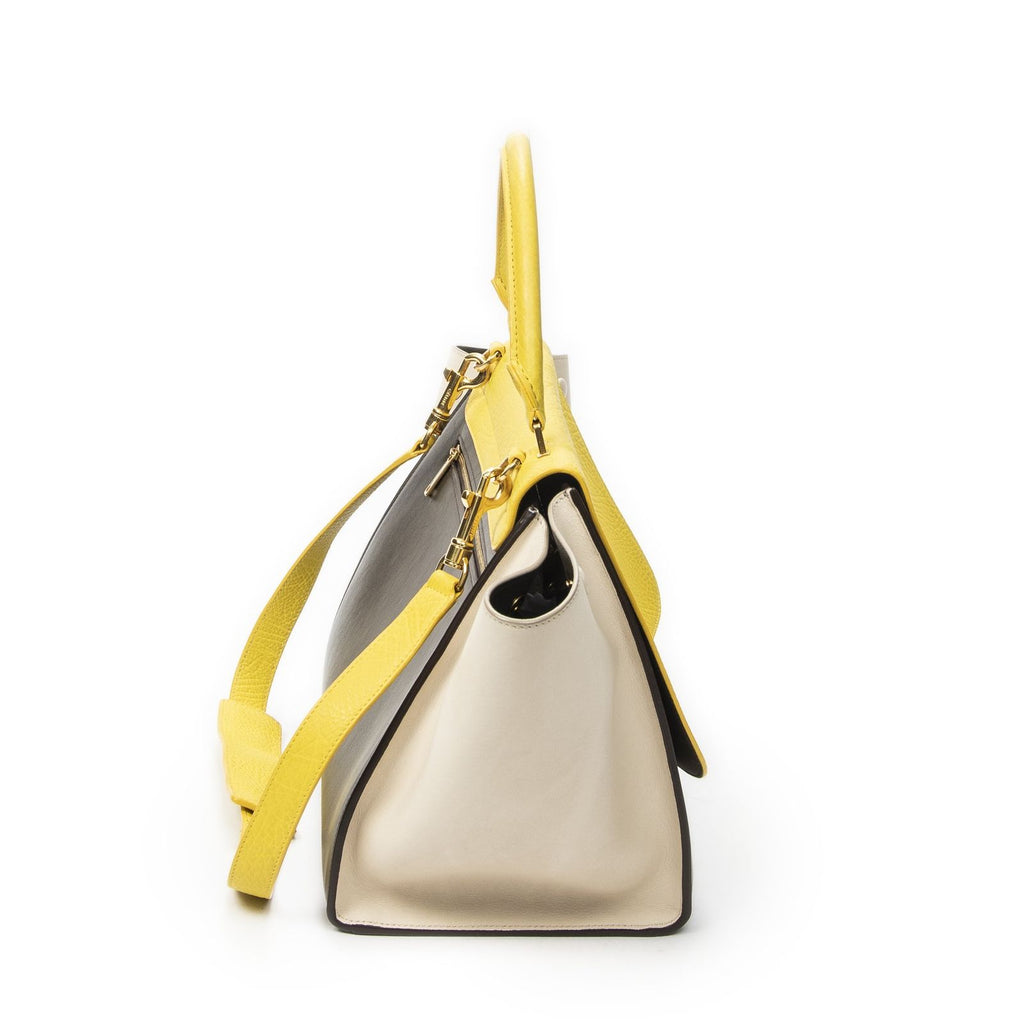 Celine Midi Trapeze Yellow Beige Calfskin Leather Messenger — view 4
