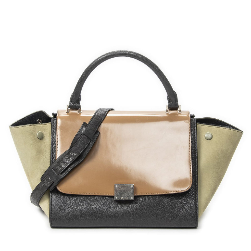 Celine Small Medium Swing Dark Gray Beige Green Calfskin Leather Messenger