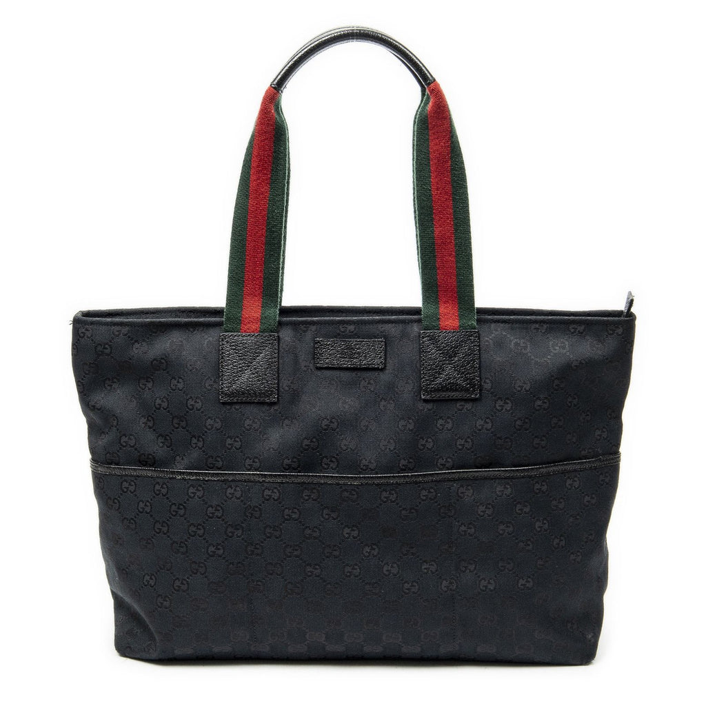 Gucci Web Large Diaper Tote Black GG Canvas