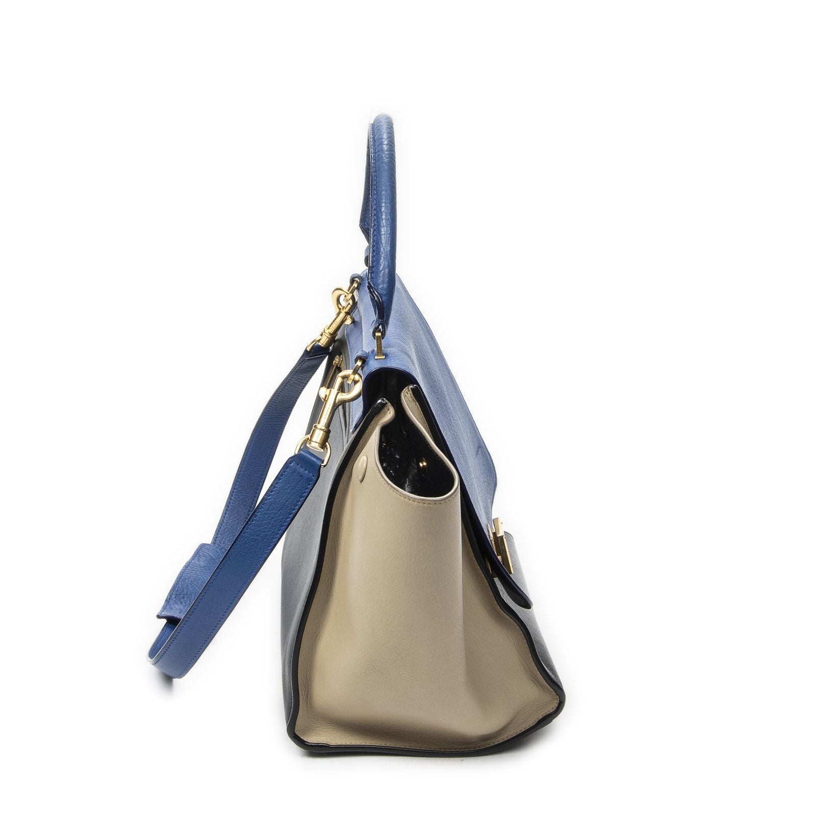 Celine Midi Trapeze Blue Black Beige Calfskin Leather Messenger — view 4