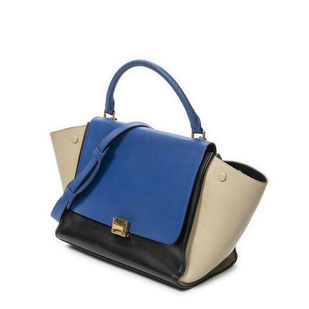 Celine Midi Trapeze Blue Black Beige Calfskin Leather Messenger — view 2