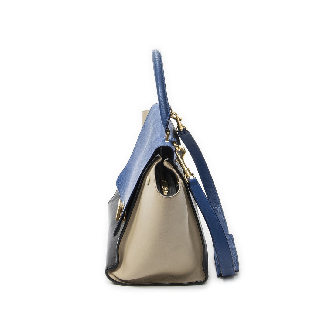 Celine Midi Trapeze Blue Black Beige Calfskin Leather Messenger — view 3