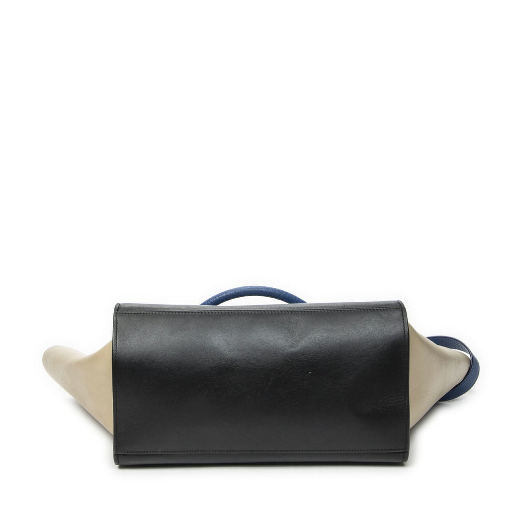 Celine Midi Trapeze Blue Black Beige Calfskin Leather Messenger — view 6