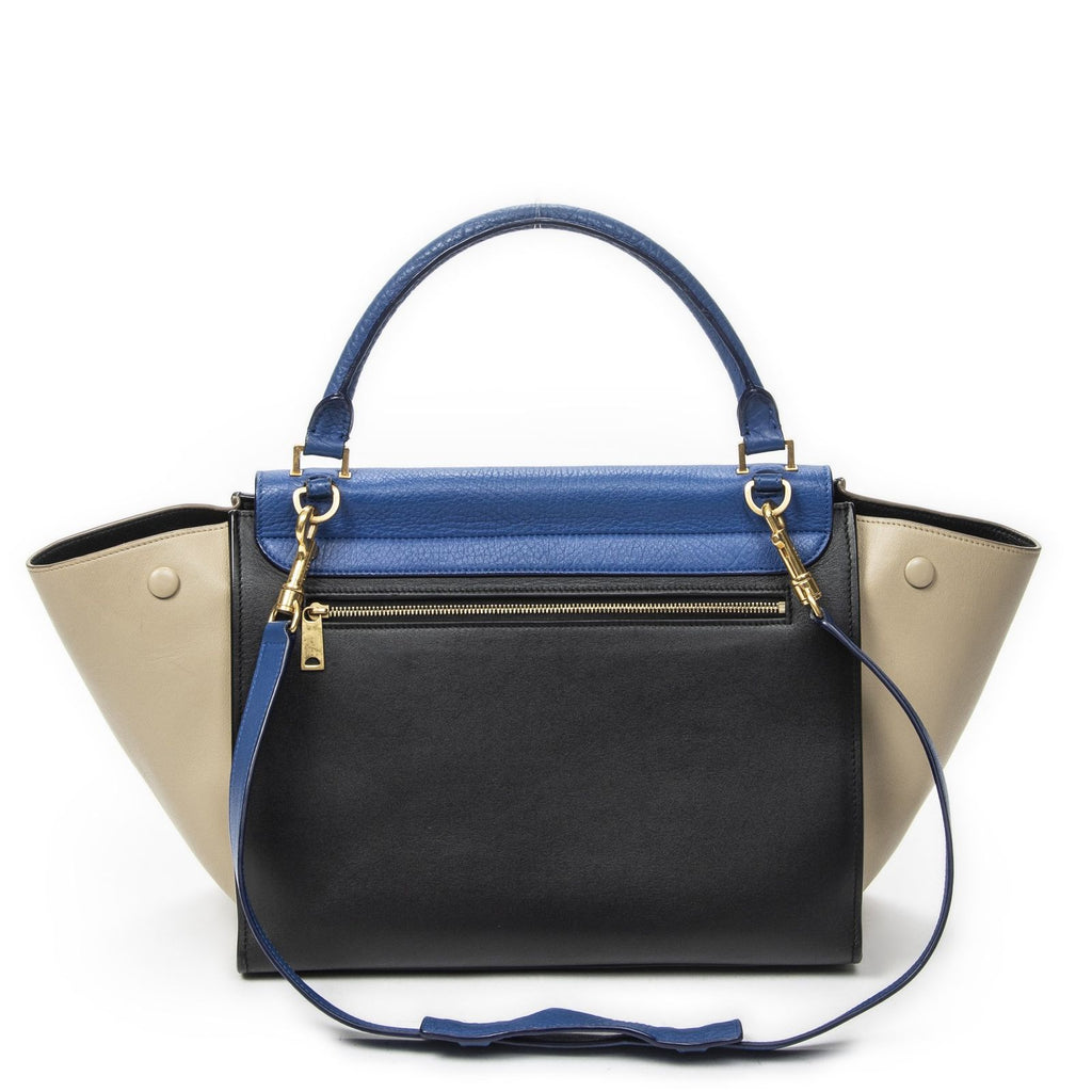 Celine Midi Trapeze Blue Black Beige Calfskin Leather Messenger — view 5
