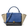 Celine Midi Trapeze Blue Black Beige Calfskin Leather Messenger