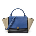 Celine Midi Trapeze Blue Black Beige Calfskin Leather Messenger