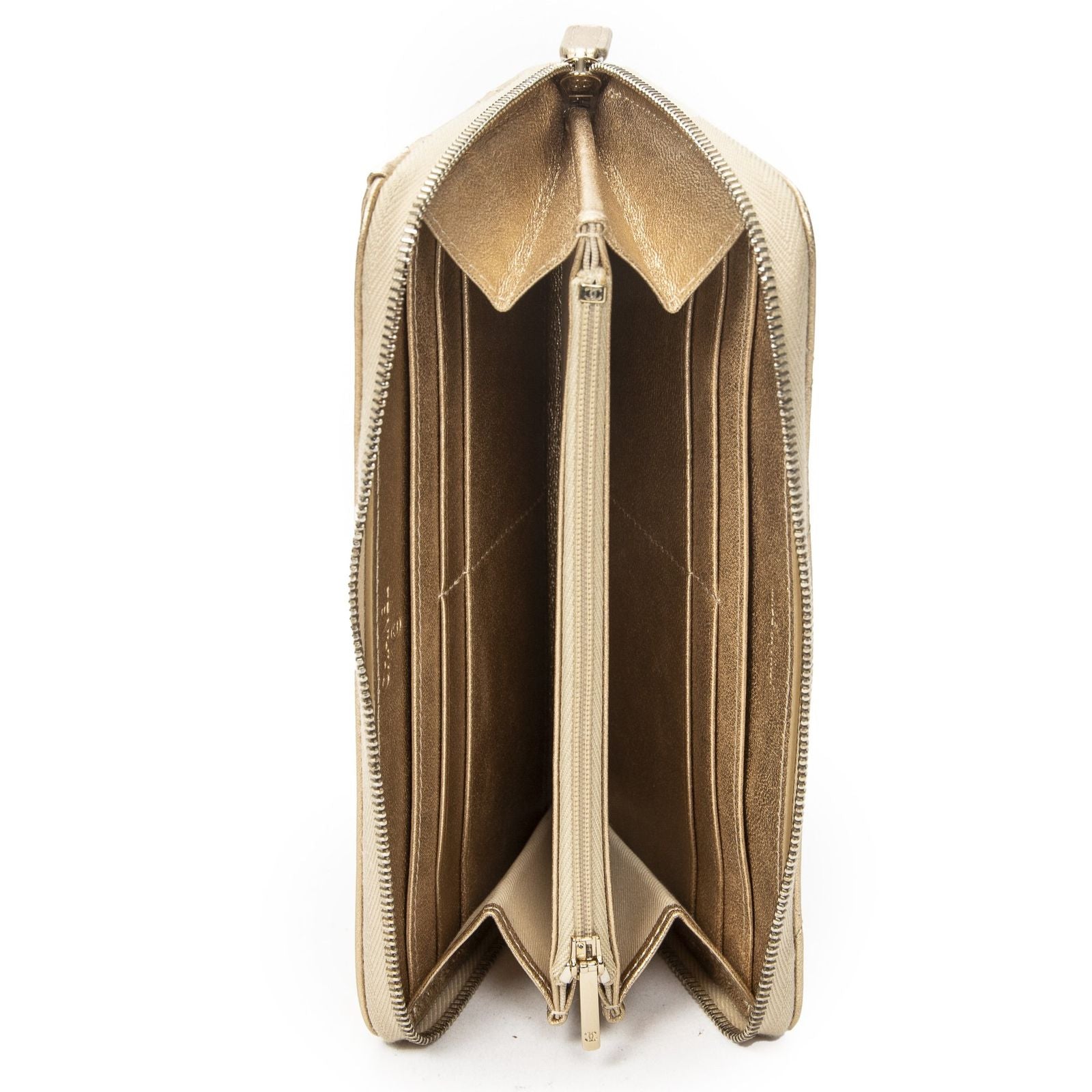 Chanel L-gusset Zip Wallet Metallic Gold Quilted Lambskin Leather — view 4