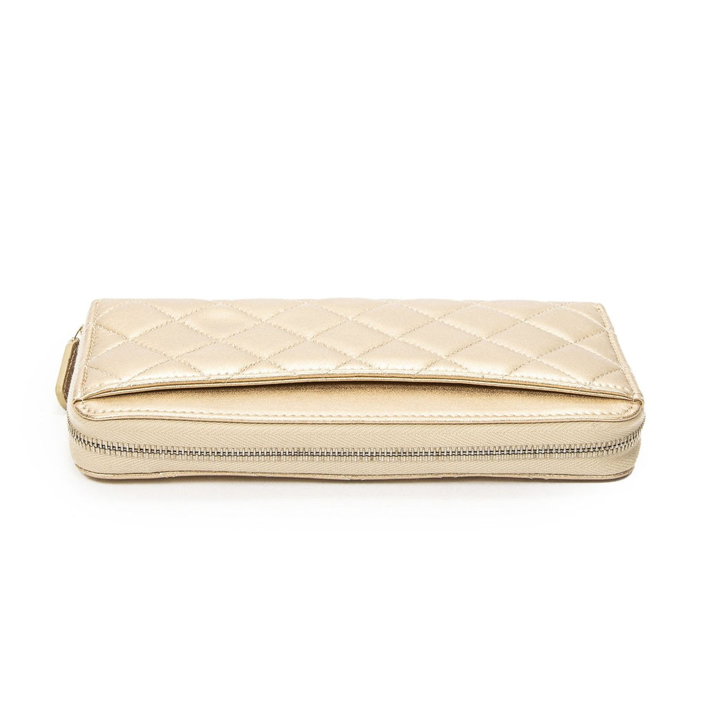 Chanel L-gusset Zip Wallet Metallic Gold Quilted Lambskin Leather — view 3