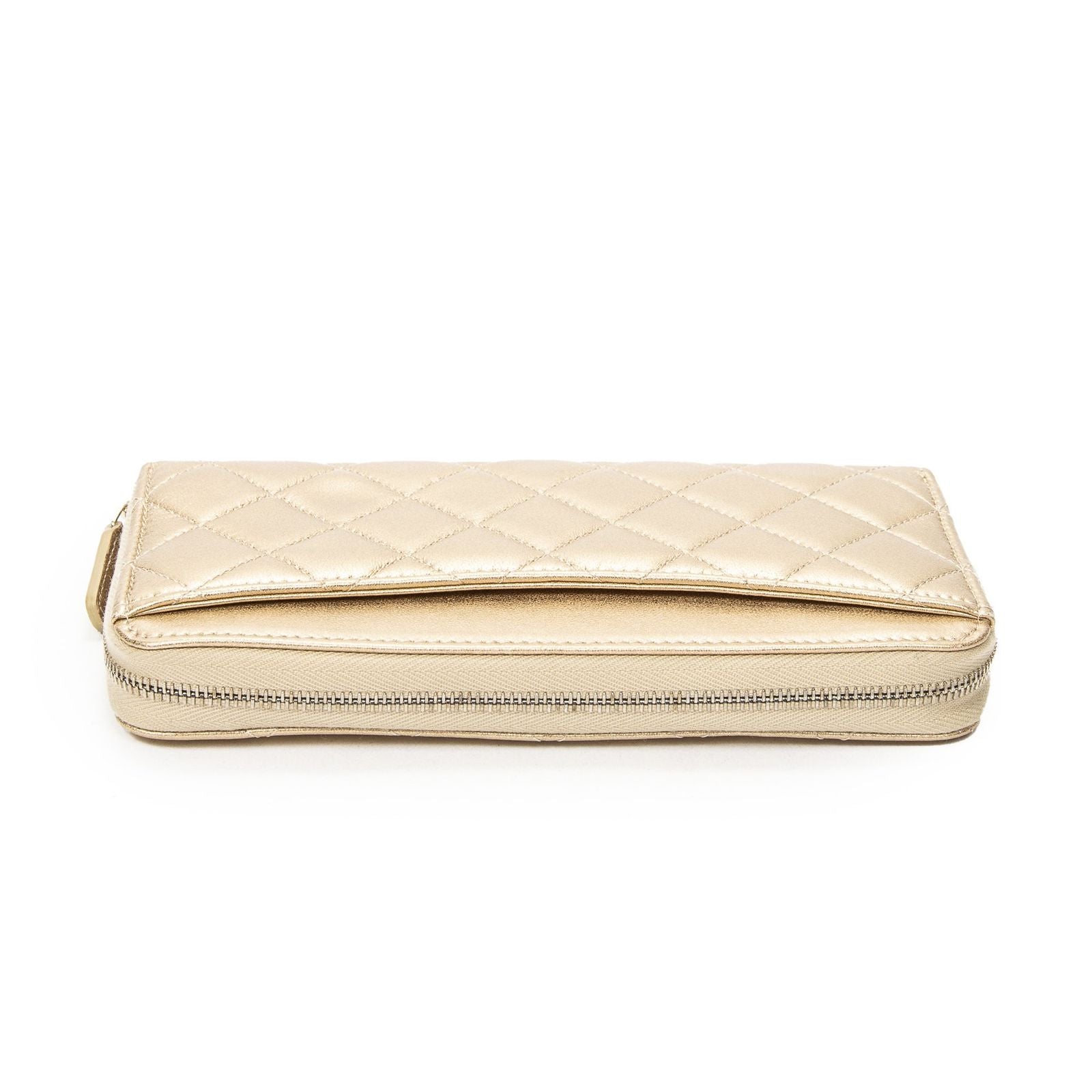 Chanel L-gusset Zip Wallet Metallic Gold Quilted Lambskin Leather — view 3