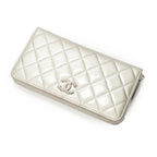 Chanel L-gusset Zip Wallet Gray Quilted Patent Leather
