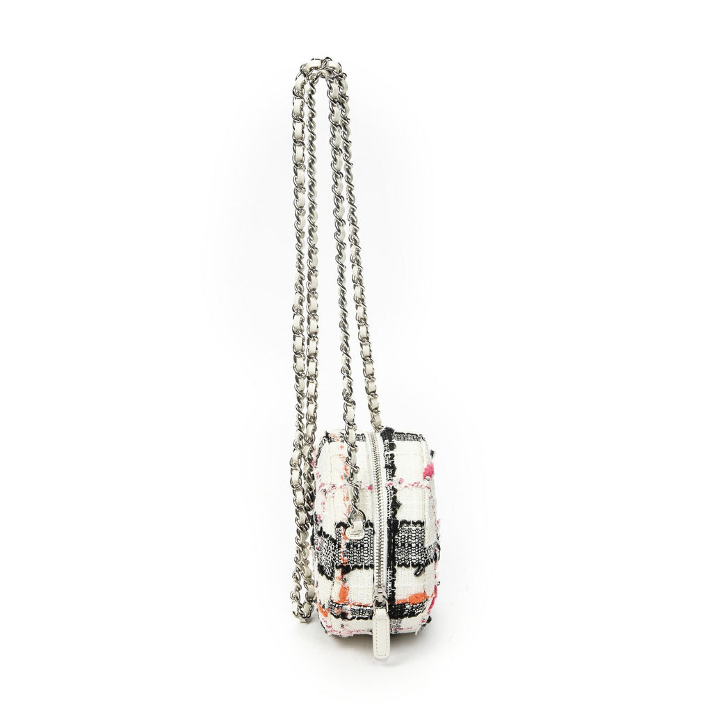 Chanel Mini CC Round Chain Crossbody White Black Pink Quilted Tweed — view 4