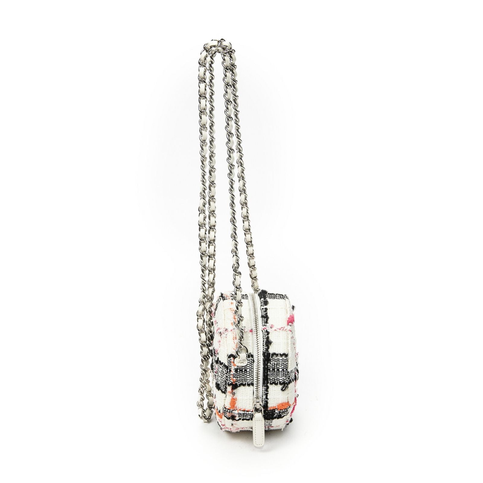 Chanel Mini CC Round Chain Crossbody White Black Pink Quilted Tweed — view 4