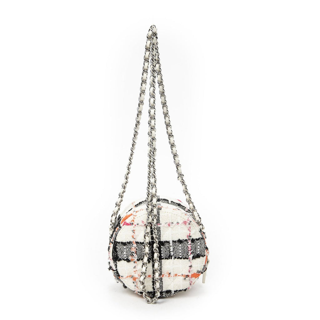 Chanel Mini CC Round Chain Crossbody White Black Pink Quilted Tweed — view 5