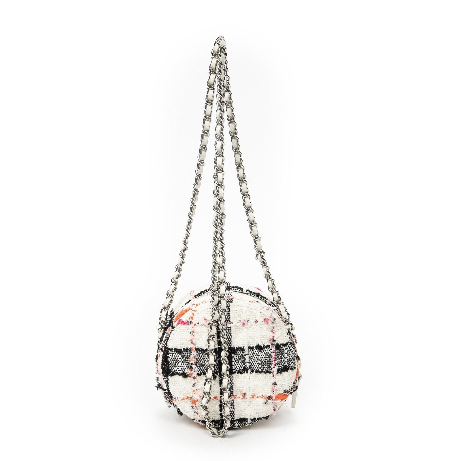 Chanel Mini CC Round Chain Crossbody White Black Pink Quilted Tweed — view 5