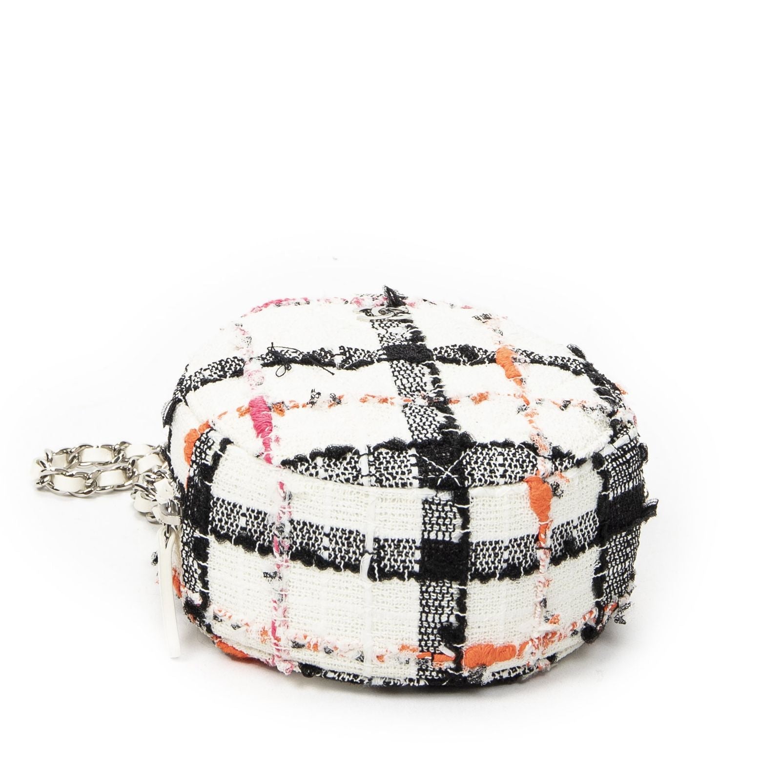 Chanel Mini CC Round Chain Crossbody White Black Pink Quilted Tweed — view 6
