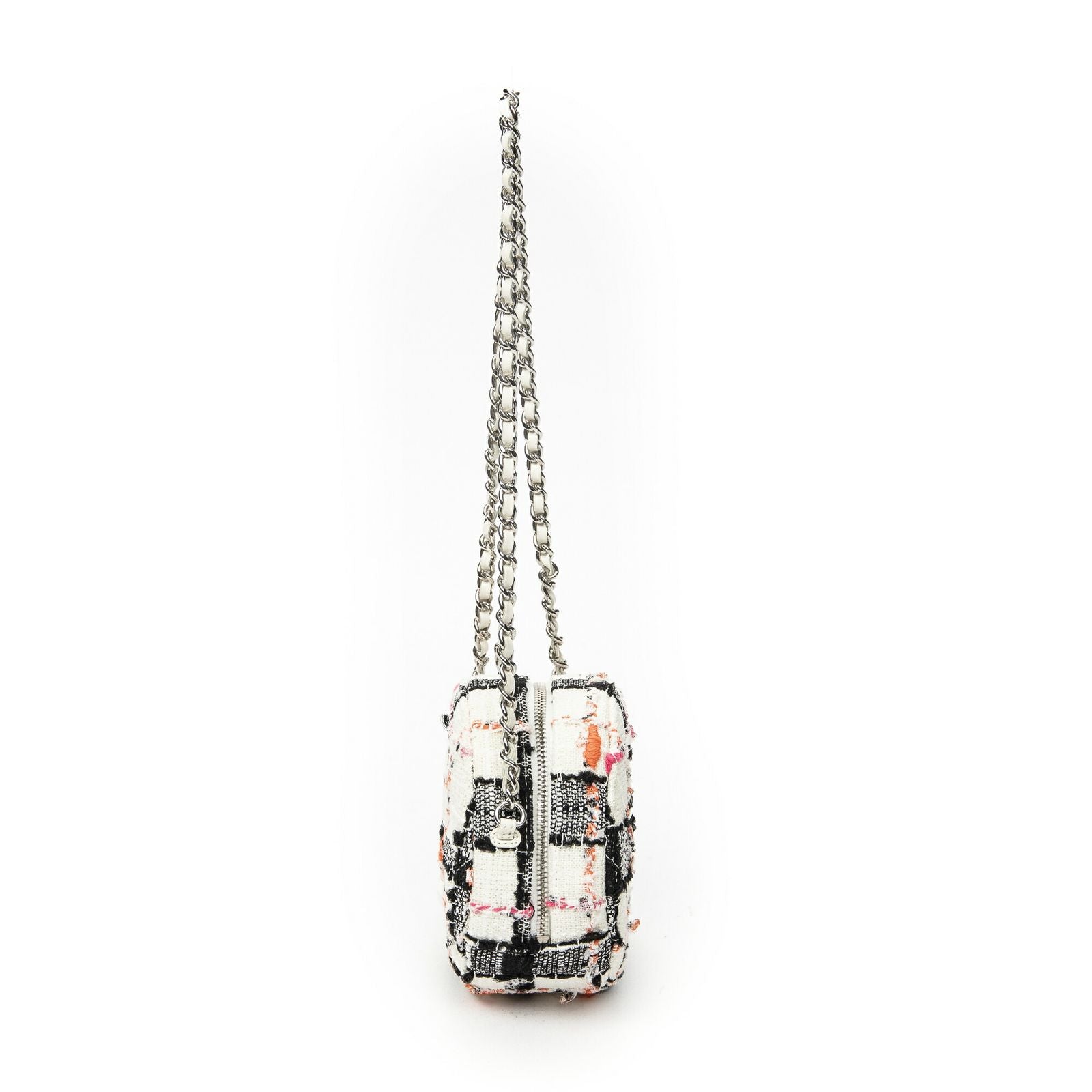 Chanel Mini CC Round Chain Crossbody White Black Pink Quilted Tweed — view 3