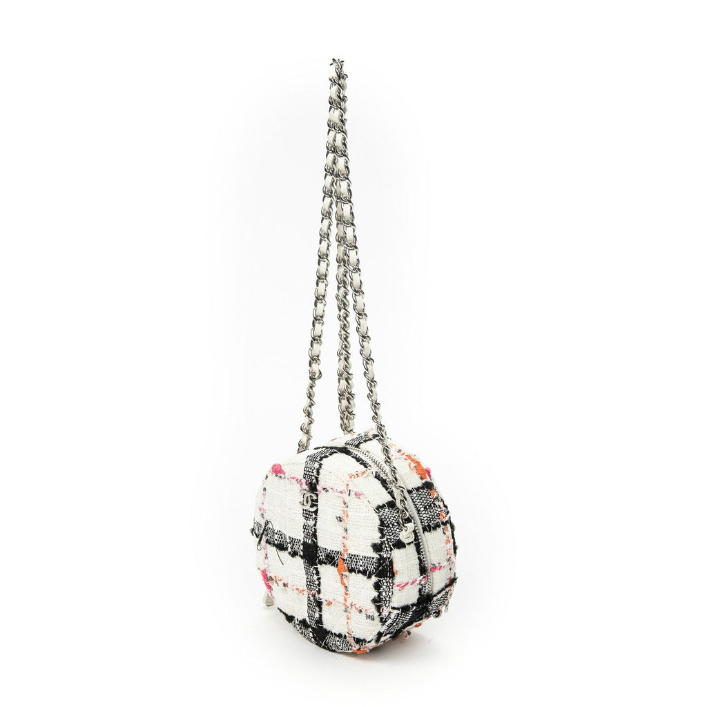 Chanel Mini CC Round Chain Crossbody White Black Pink Quilted Tweed — view 2