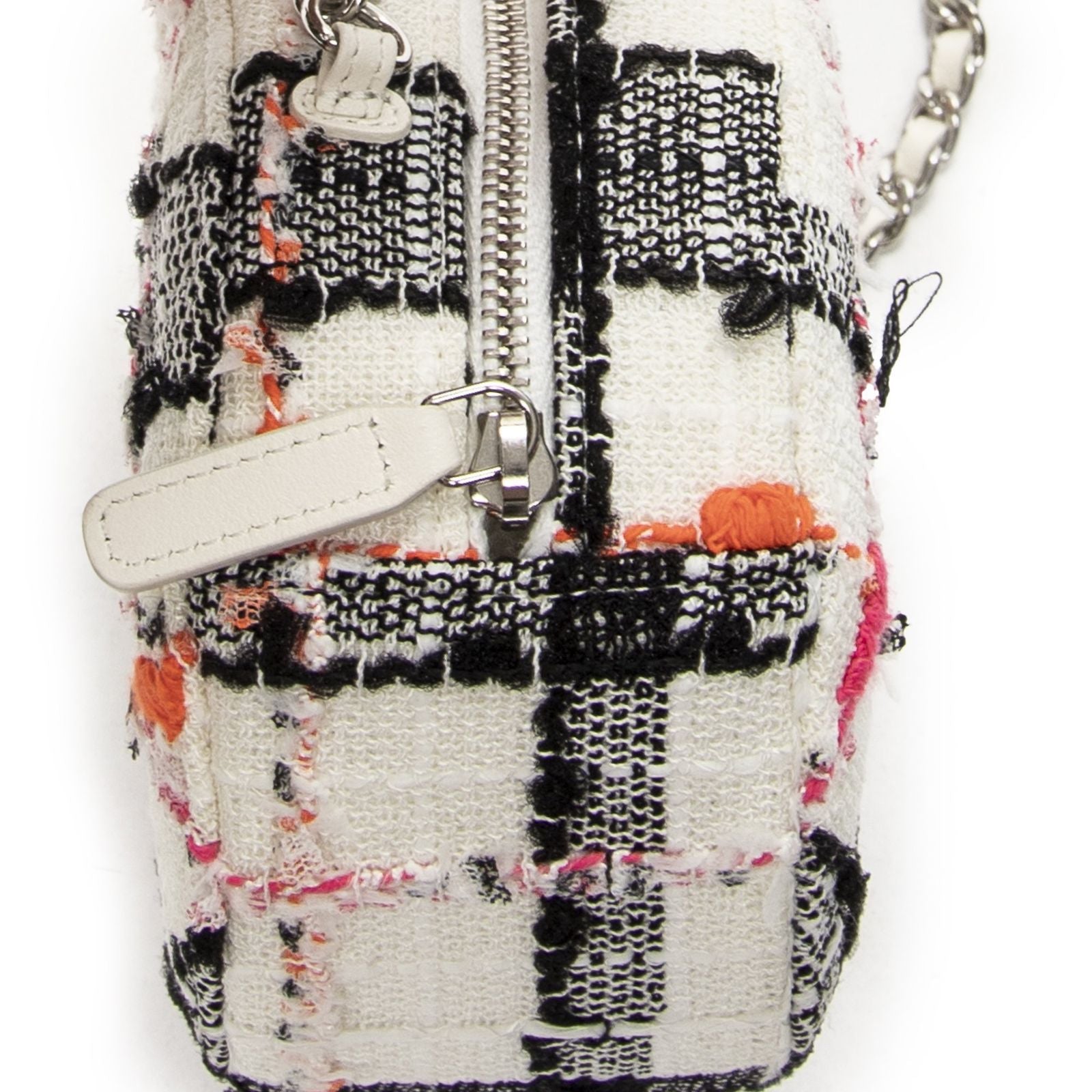 Chanel Mini CC Round Chain Crossbody White Black Pink Quilted Tweed — view 7