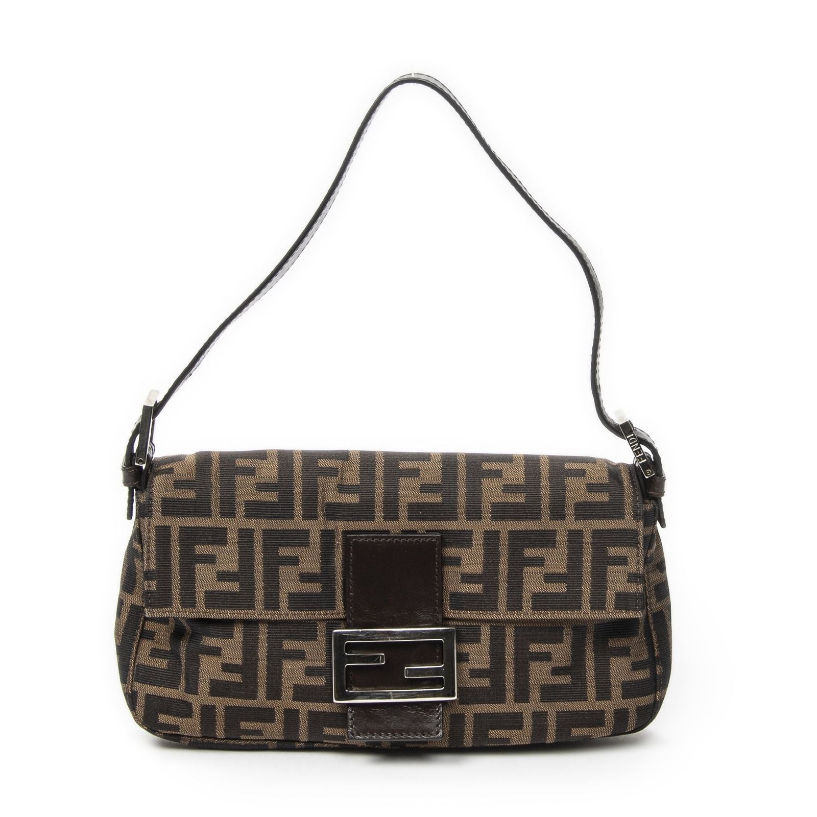 Fendi Baguette Brown Black Zucca Canvas Messenger