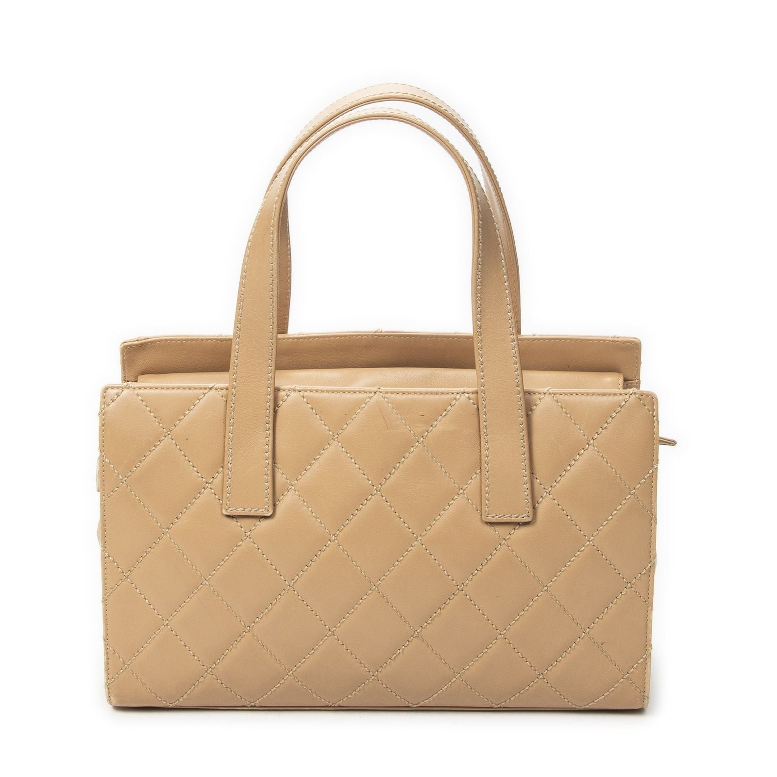 Chanel CC Wild Stitch Boston Tote Beige Quilted Lambskin Leather — view 5