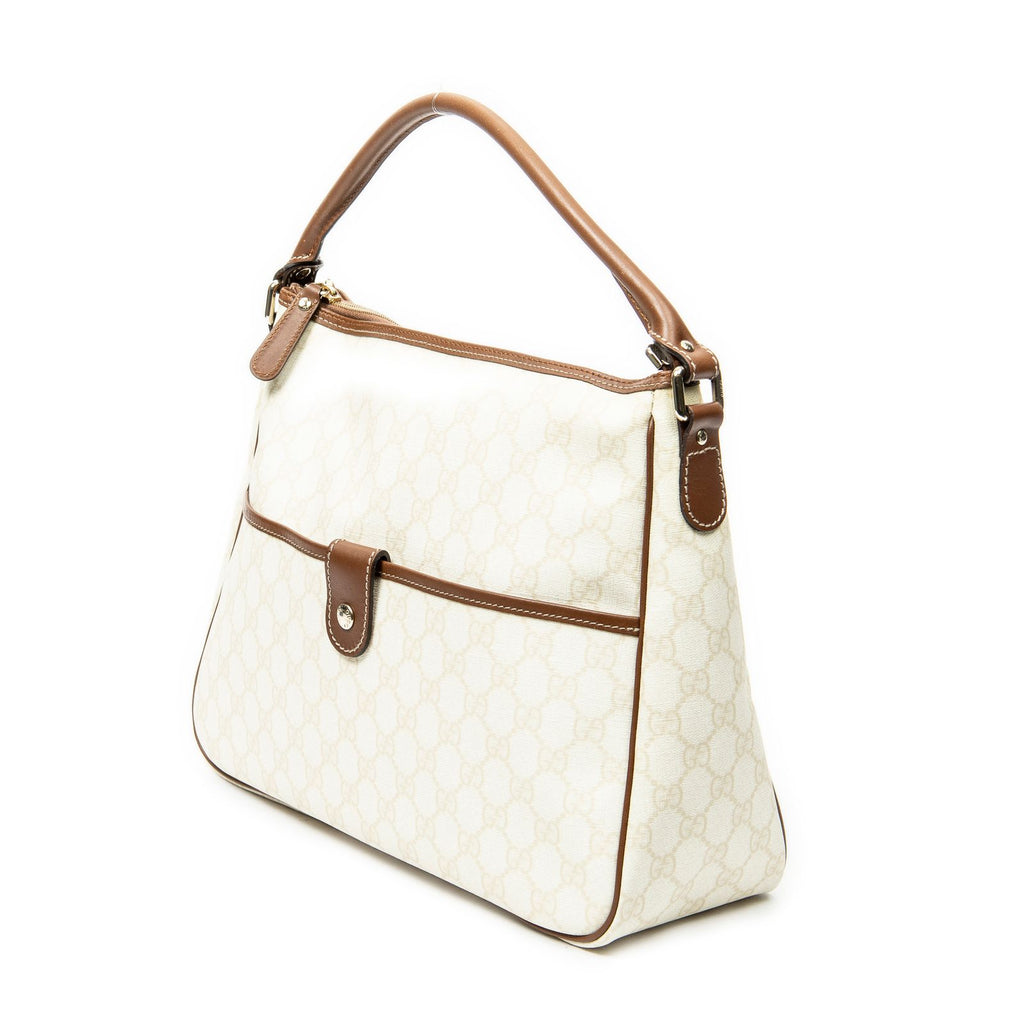 Gucci Front Slip Pocket Hobo Ivory Brown Supreme Canvas — view 2