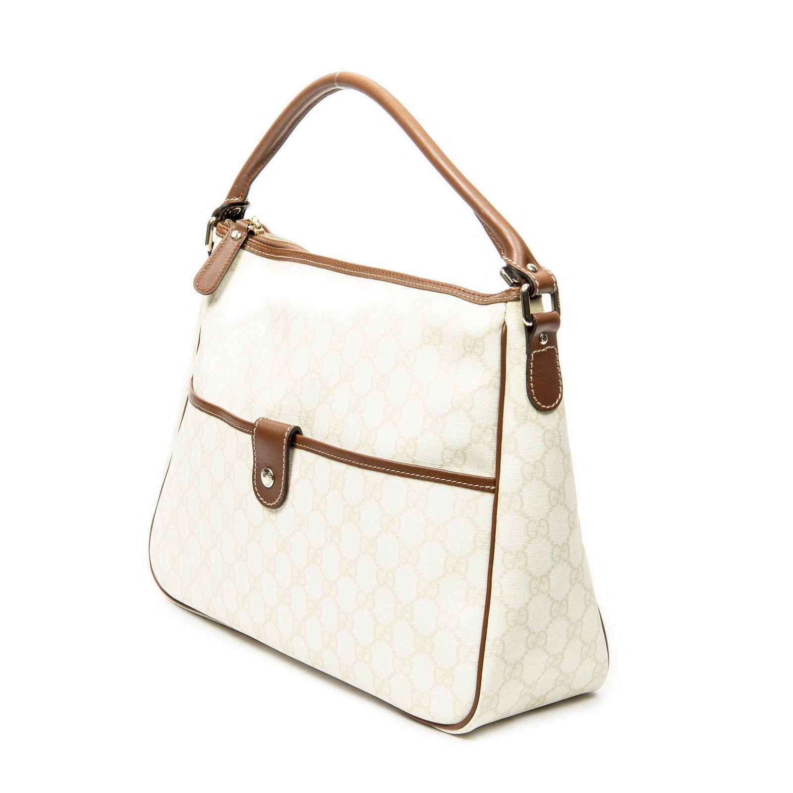 Gucci Front Slip Pocket Hobo Ivory Brown Supreme Canvas — view 2