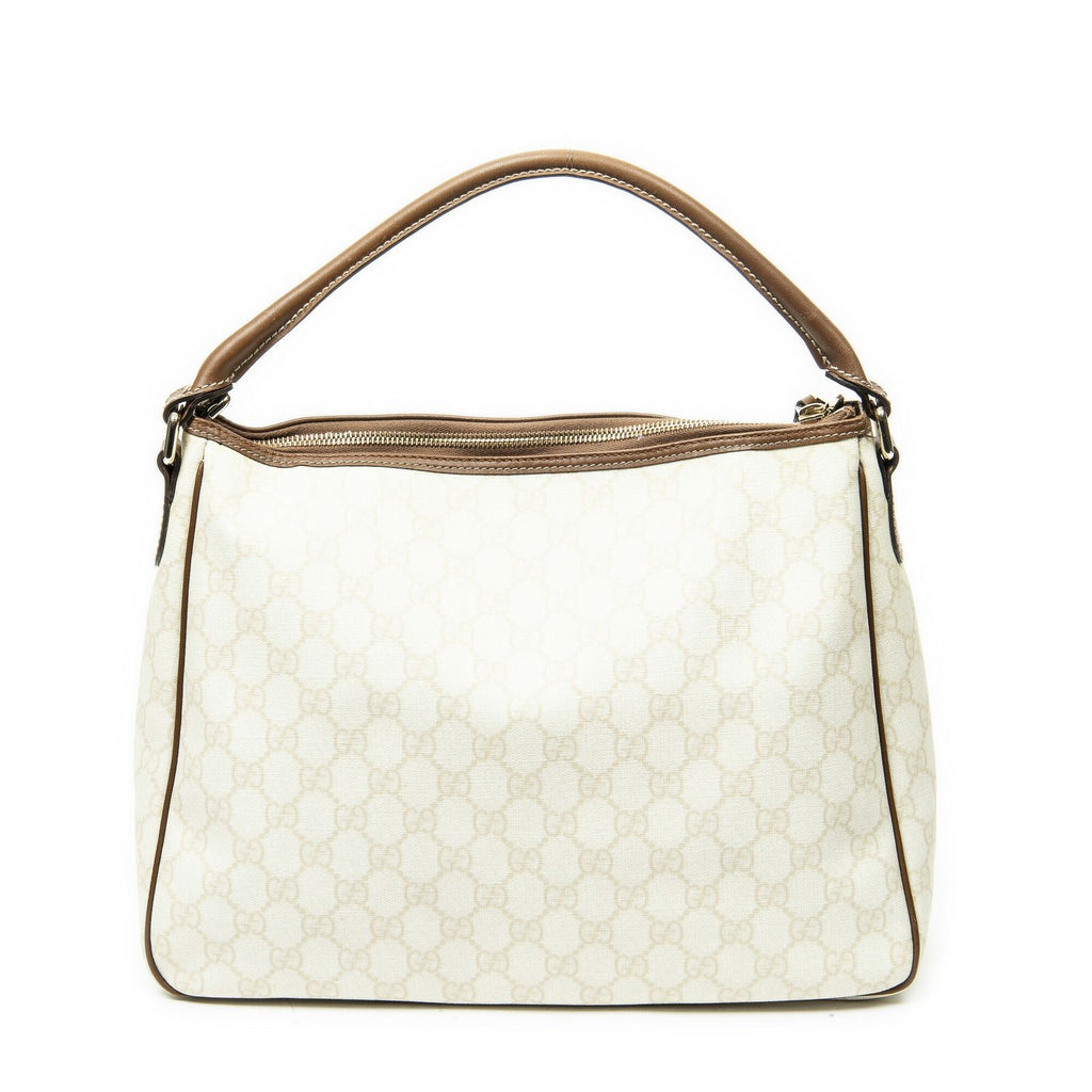 Gucci Front Slip Pocket Hobo Ivory Brown Supreme Canvas — view 5