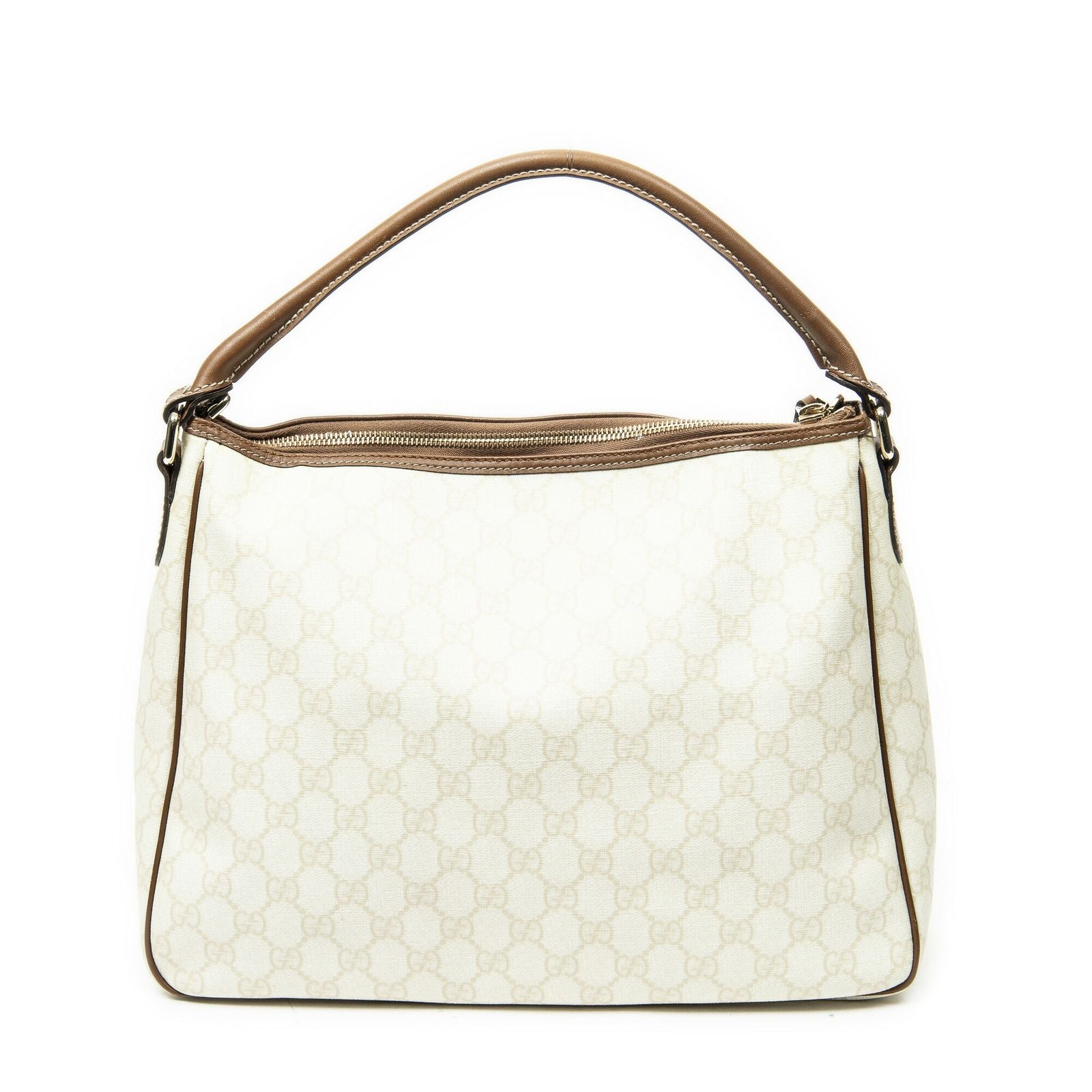 Gucci Front Slip Pocket Hobo Ivory Brown Supreme Canvas — view 5