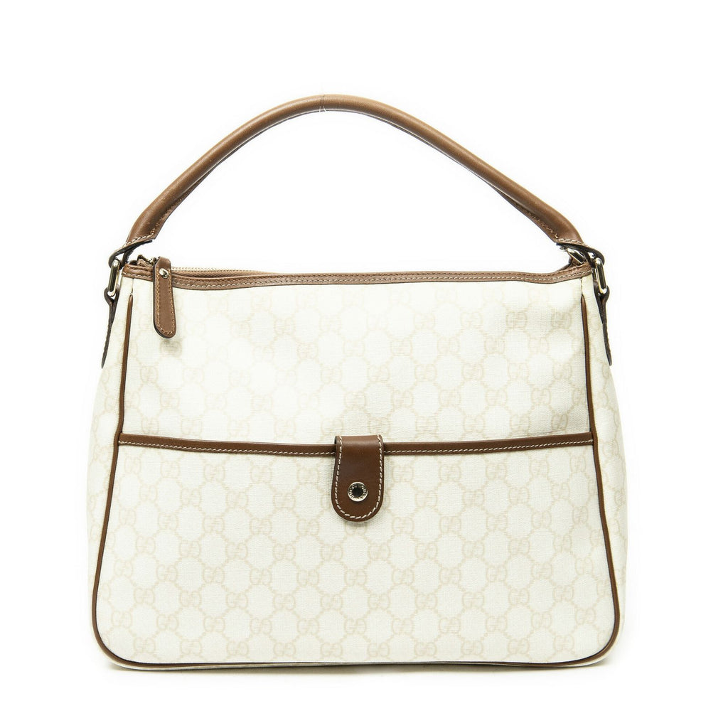 Gucci Front Slip Pocket Hobo Ivory Brown Supreme Canvas